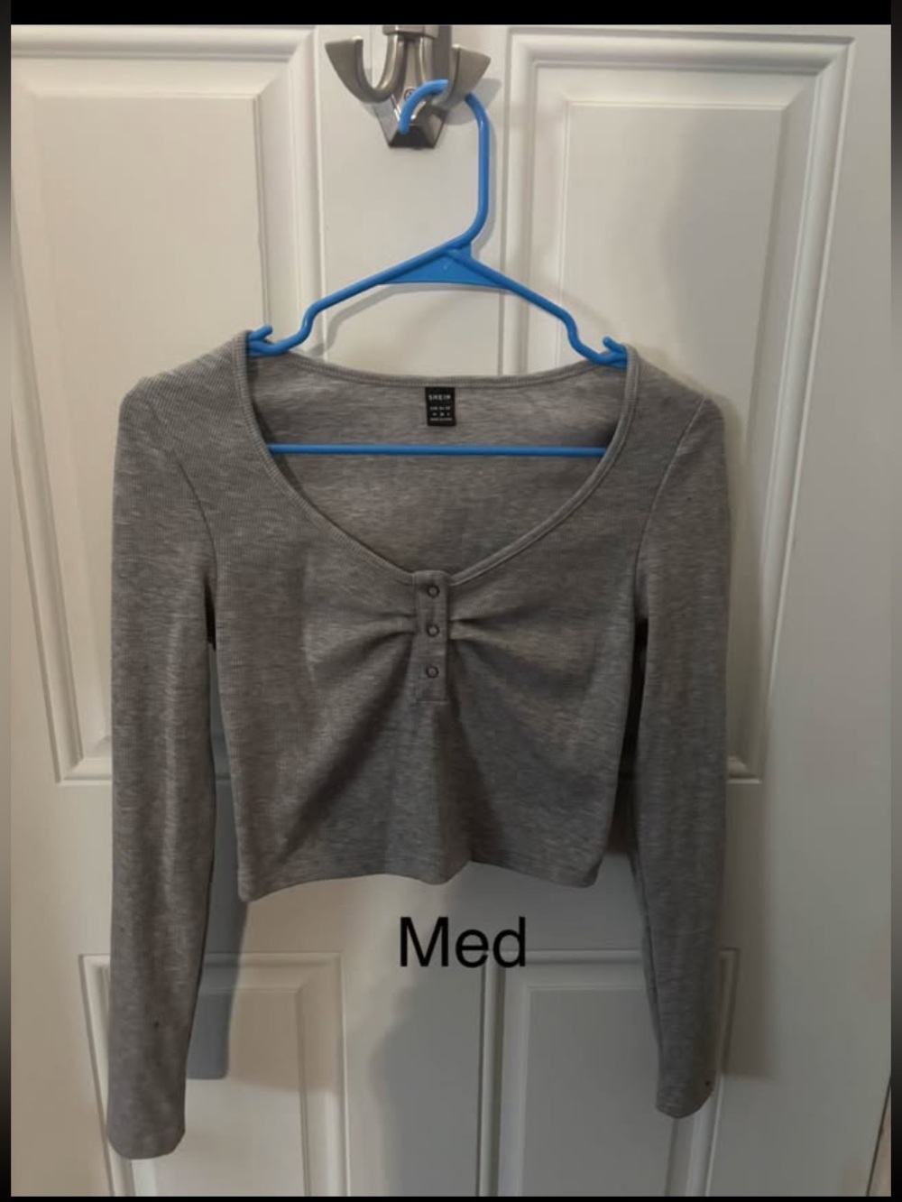 SHEIN Gray Ribbed Long-Sleeve Cropped Henley